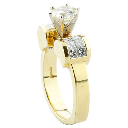 1.83 Carat Round Brilliant Diamond 14k Yellow Gold Engagement Ring Size 6.5