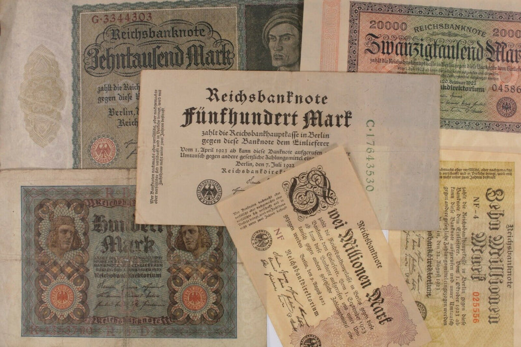 1920-1923 Germany 6-Notes Currency Set // Weimar Republic Treasury Banknotes