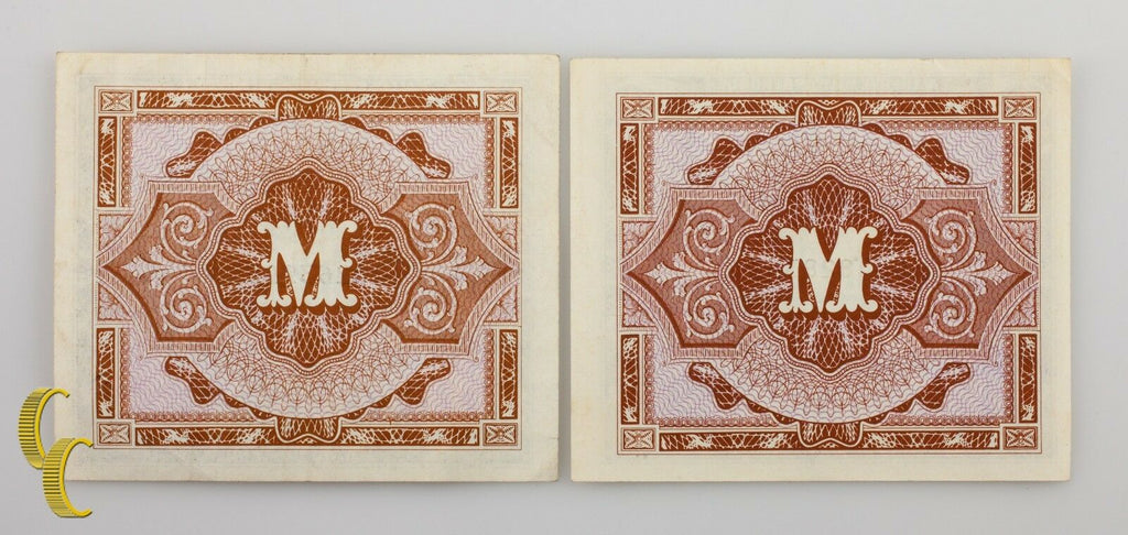 1944 Germany Post WWII Allied Military Currency 1 & 5 Mark (AU-UNC) Condition