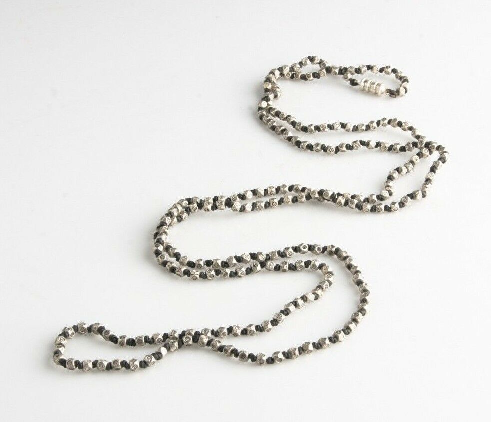 Amazing Leather Strand Necklace w/ Silverplate Beads & Magnetic Clasp