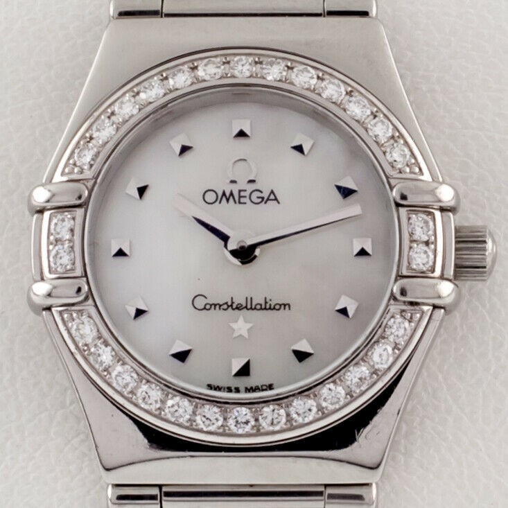 Omega Women's Stainless Steel Quartz Constellation Watch MOP Dial Diamond Bezel