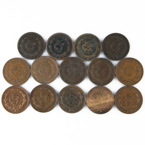 1914-1935 Mo Mexico 5 Centavos Lot (G-AU, 14 coins) Cinco Five 5c KM-422