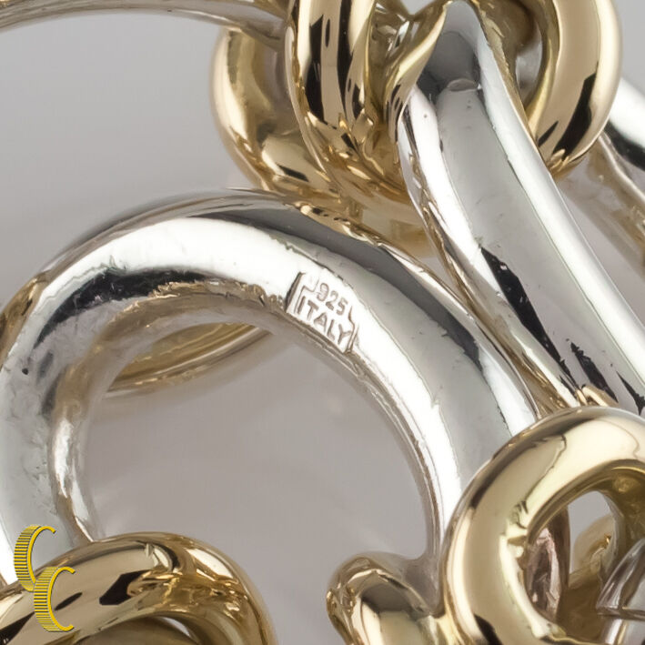 14k Yellow Gold & Sterling Silver Heavy Link Bracelet 76.6 grams 7.5" Long