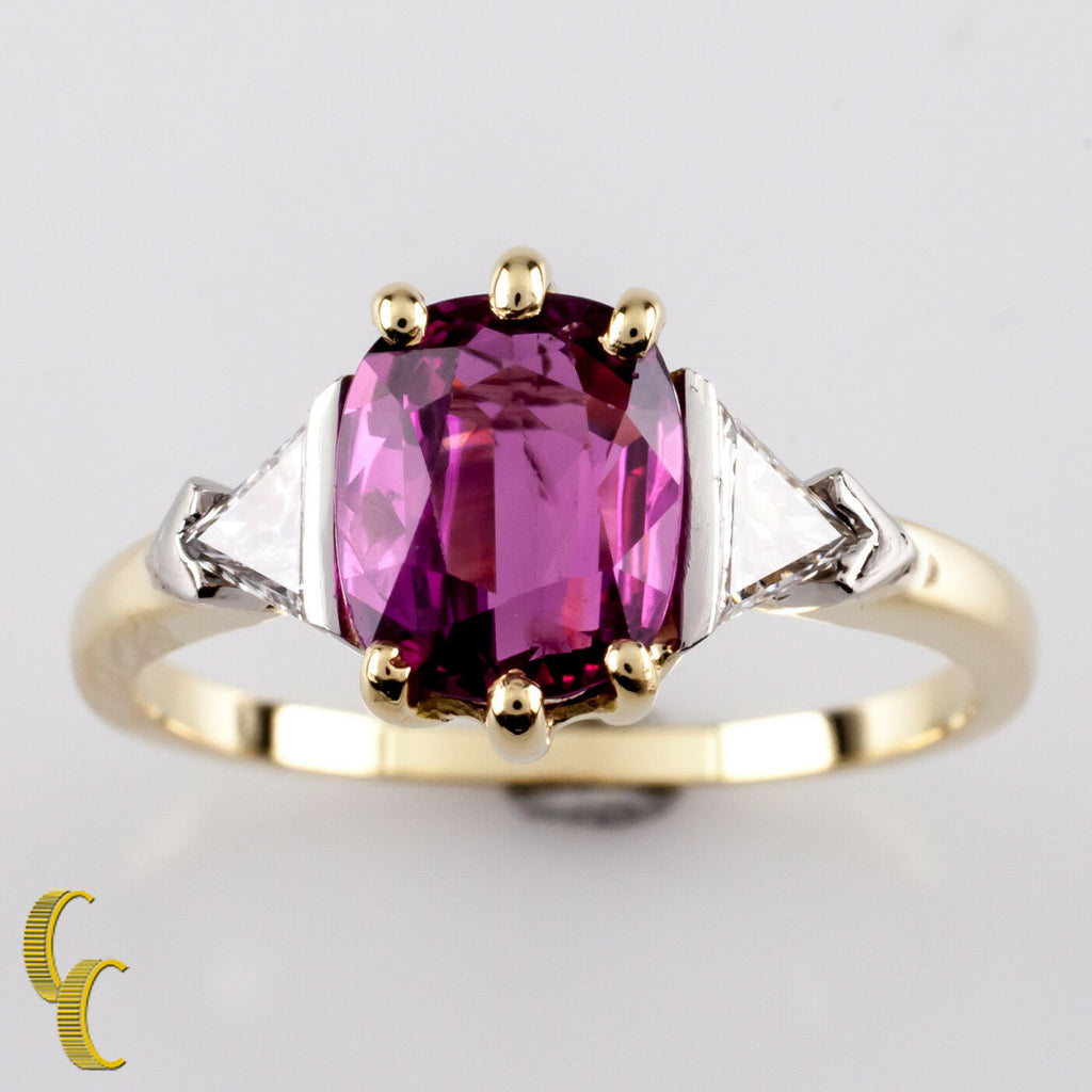 1.50 Carat Ruby with Trillion Diamond Accent 18k Yellow Gold Ring Size 5.5