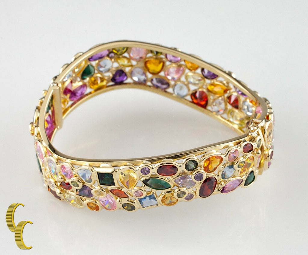Multi-Colored Gemstone 18k Yellow Gold Bangle Bracelet