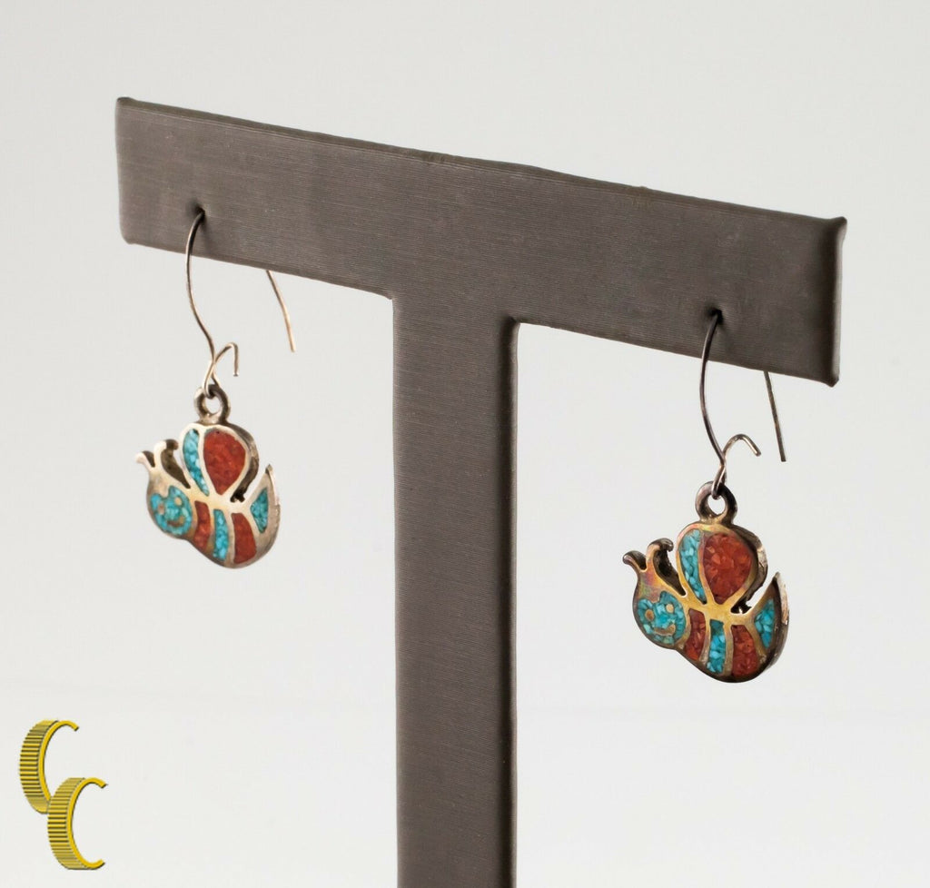 .925 sterling Silver Turquoise/Coral Bee Shaped Earrings
