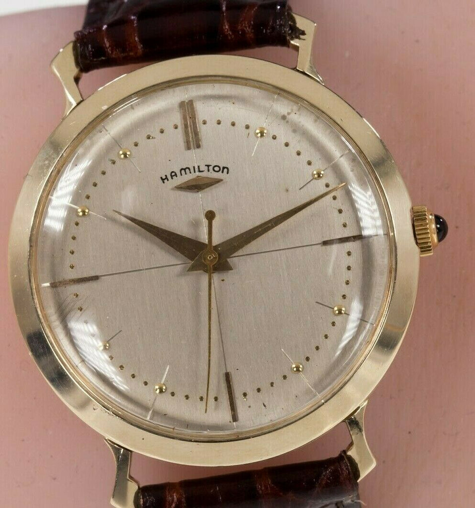 Hamilton 14k Yellow Gold Vintage Men's Hand-Winding Watch w/ Leather Band