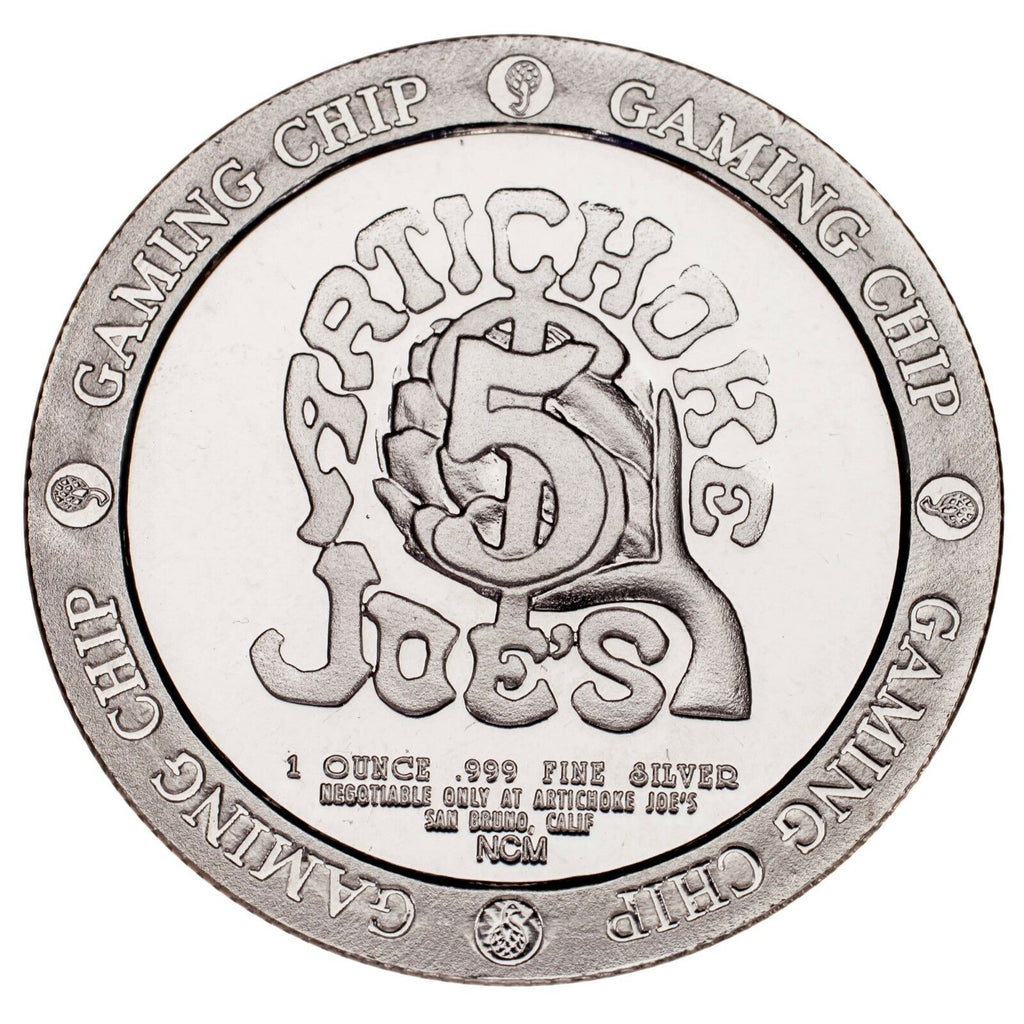 1993 Year of the Rooster .999 Silver 1 Ounce Gaming Round Artichoke Joe's Casino