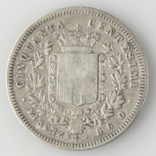 1860-G Italian States Emilia 50 Centesimi (Very Fine+) Provisional Coinage KM#11