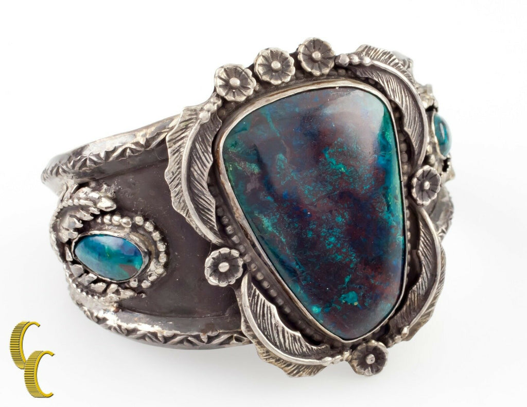 Antiqued Sterling Silver & Deep Blue Turquoise Cuff Bracelet