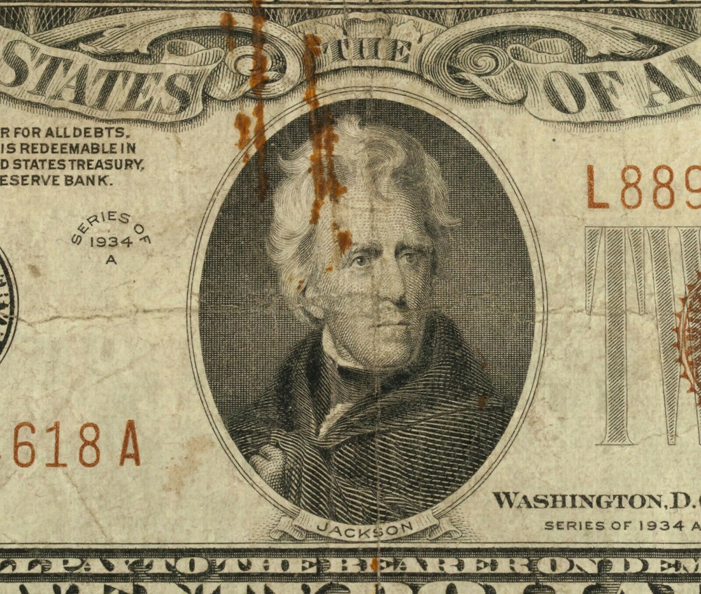 Series of 1934 $20 Hawaii Overprint Note in VG Very Good Condition Fr. 2305