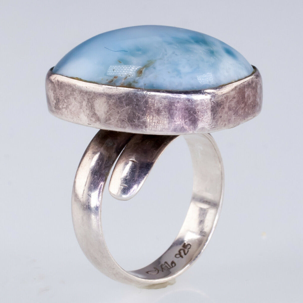 Gorgeous Sterling Silver Larimar Cabochon Ring by Milo Size 6