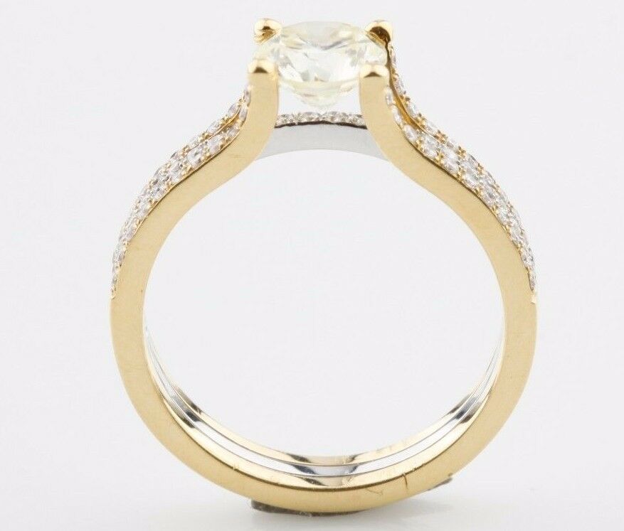 1.35 Carat Round Diamond Two-Tone 18k Gold Solitaire Engagement Ring Size 6.75