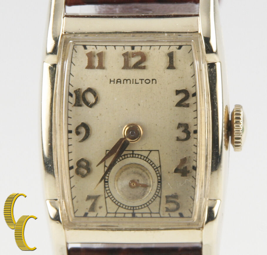 Hamilton 10k Gold Filled Hand-Winding Watch w/ Brown Leather Band Mvmt 753