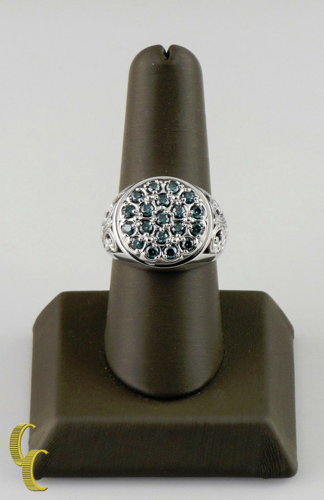10K White Gold Blue Diamond Plaque Ring Size 9.5 - Great Gift!
