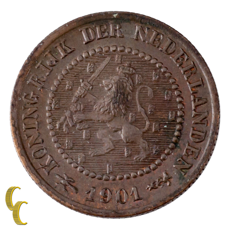 1901 Netherlands 1/2 Cent Coin AU Condition KM# 109.1