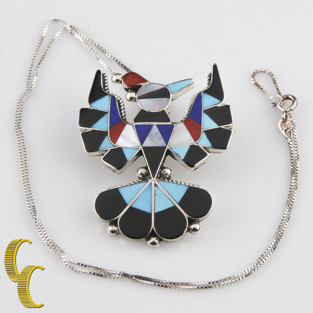 Native American Semi-Precious Inlay Eagle Necklace and Earring Set w/ Box Chain