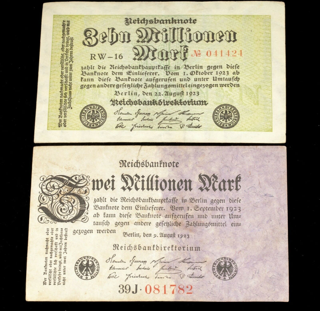 1922-1923 Germany 5pc Currency Set Weimar Republic Banknotes 100-10 million Mark