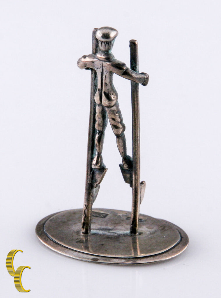 Miniature Vintage Dollhouse Silver Figurine Man Walking On Stilts