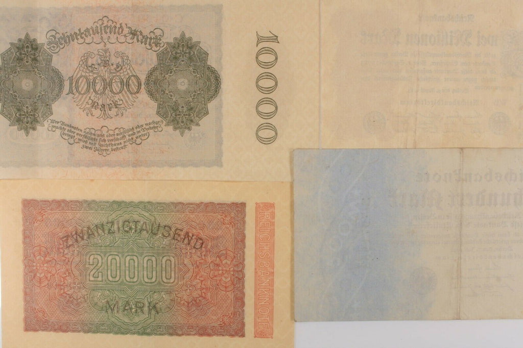 1922-1923 Germany 4-Notes Set // Weimar Republic 500 10000 20000 2 Million Mark