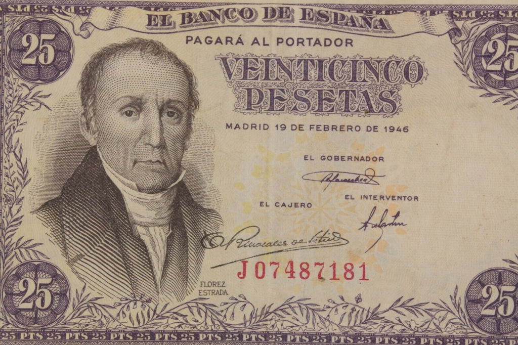 1946 Spain 25 Pesetas Note // Very Fine+ (VF+) // Pick#130a.1