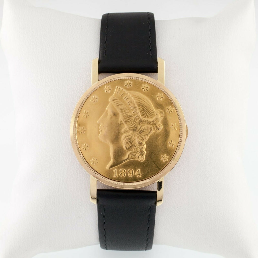 Universal Geneve 18k Gold $20 Liberty Men's Hand-Winding Watch w/ Leather Band