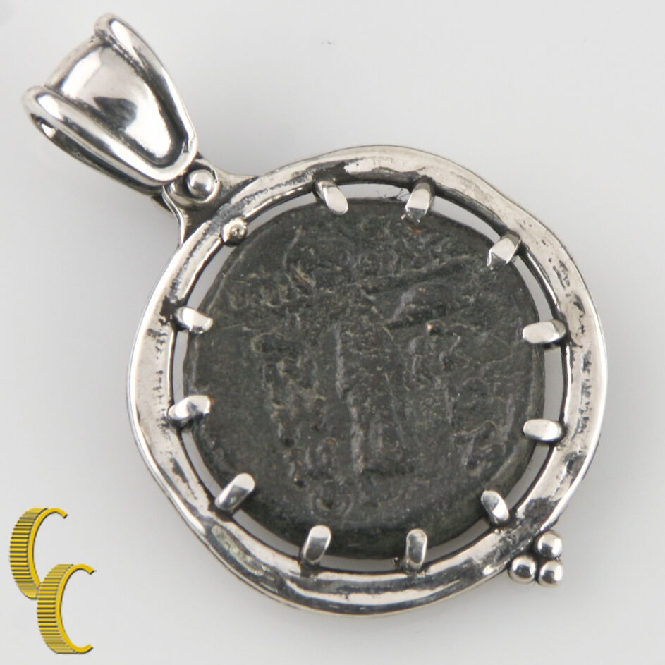 GREEK COIN IN SILVER BEZEL WITH RUBY CABOCHON PENDANT AR-1013