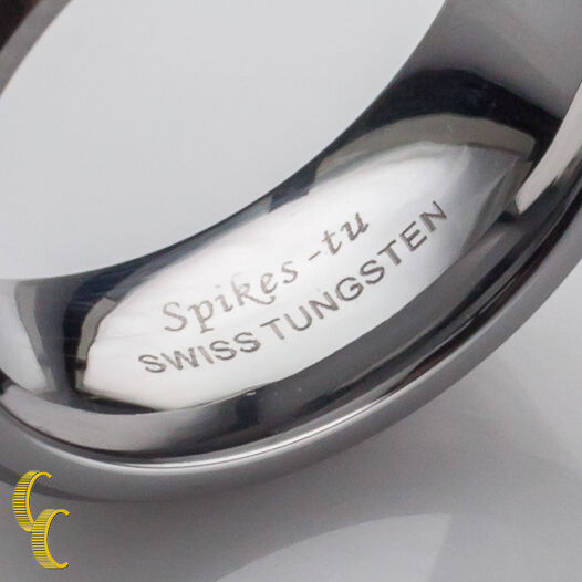Spikes-Tu Swiss Tungsten Band Ring w/ Checkerboard Design Size 8.25