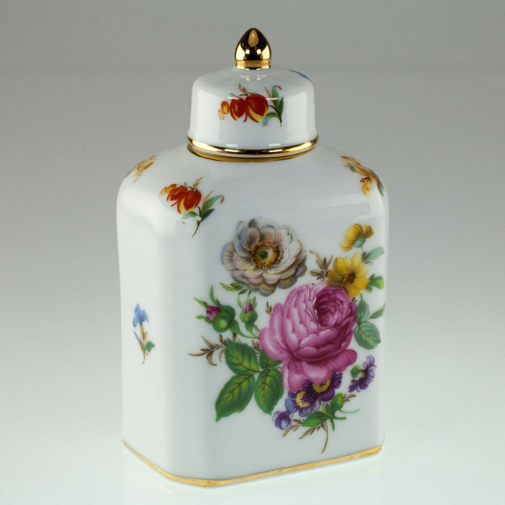Vintage Porcelain Glazed Bottle with Gold Detail and Flower Motif