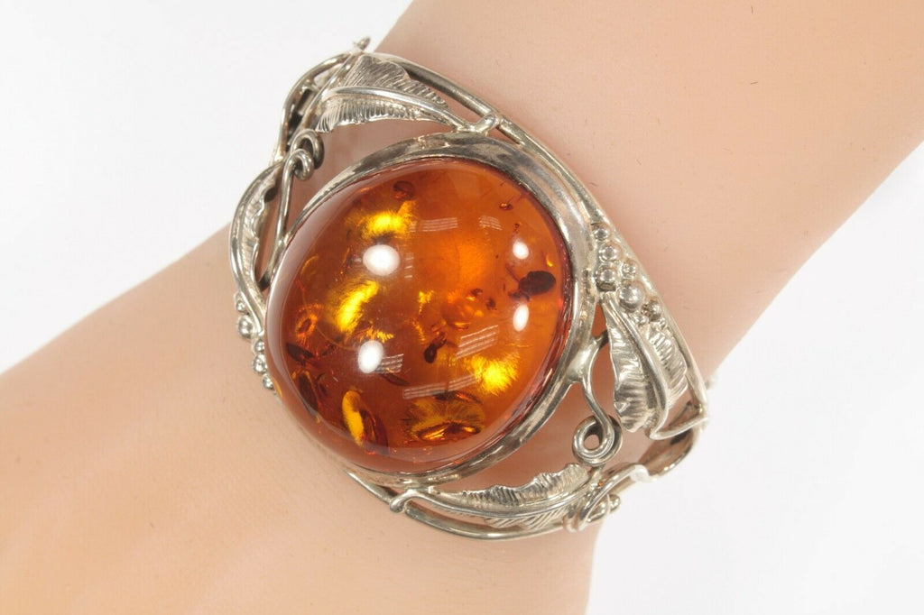 Vintage Sterling Silver Amber and Leaves Bracelet 41.5g