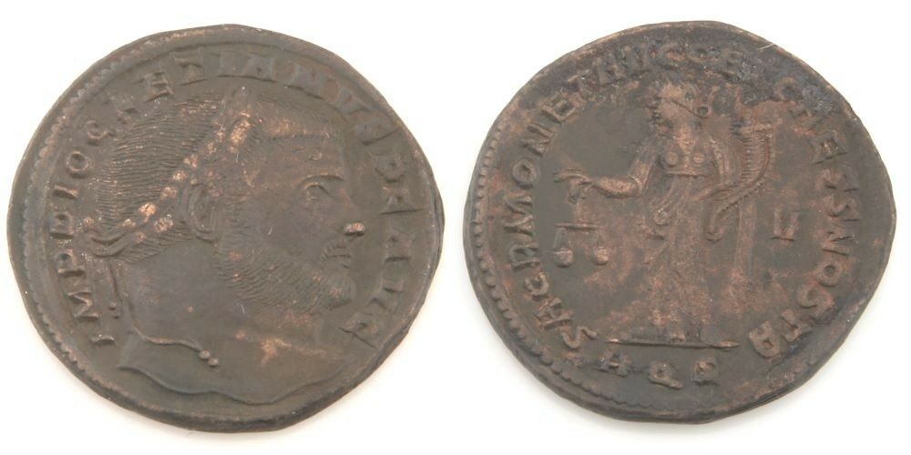 301 AD Roman Imperial AE Follis Coin CH-XF Diocletian Moneta Aquileia RIC-31a