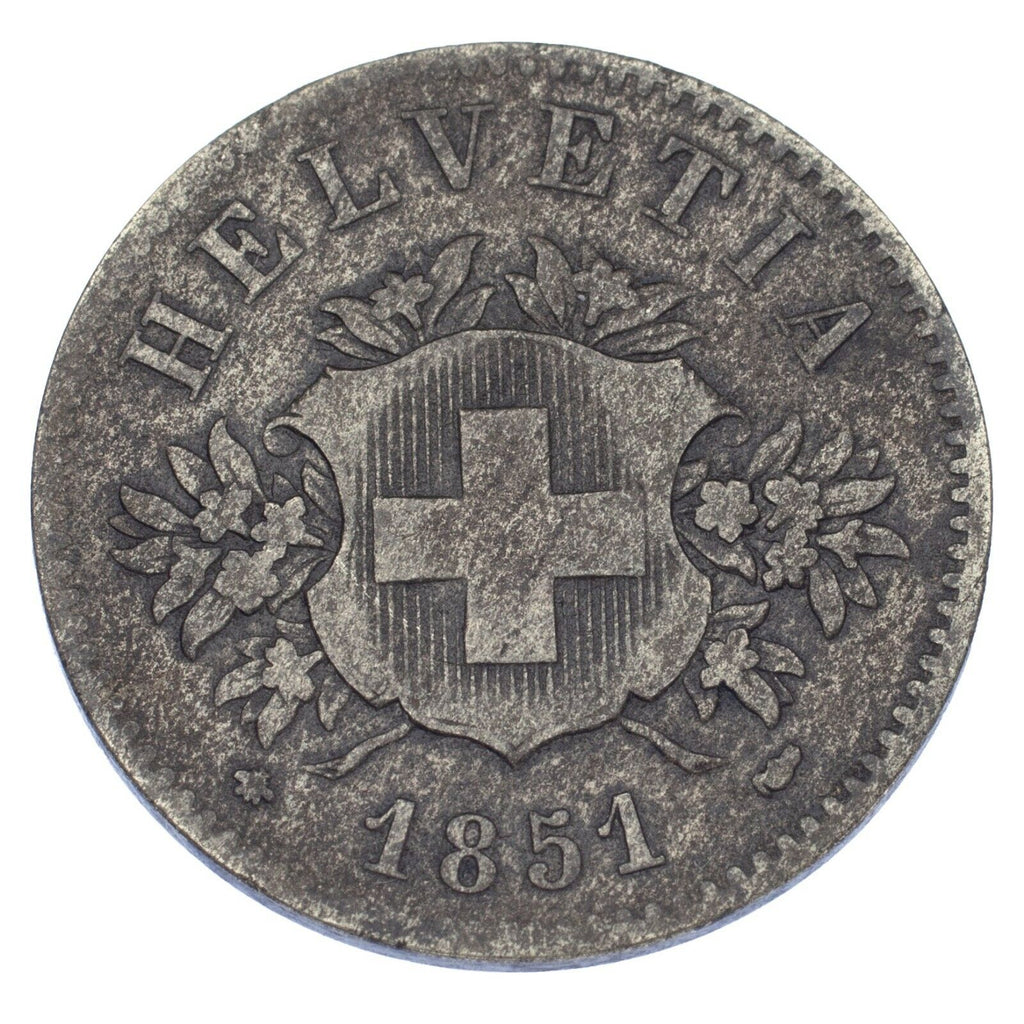 1851-BB Switzerland 20 Rappen Billon KM #7 VF Condition