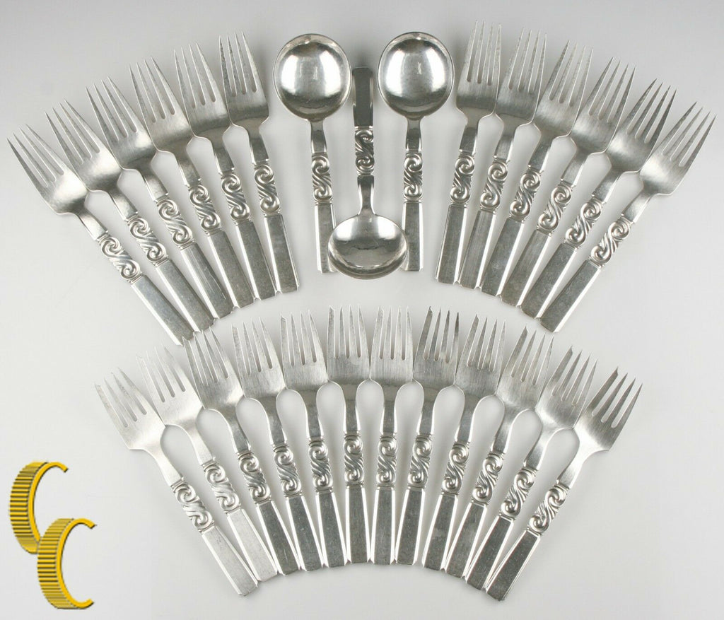 Scroll By Georg Jensen (Denmark) 27 pcs of Sterling Silver Flatware