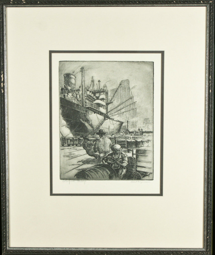 "Wharfside-Chicago" By Kent Hagerman Signed Framed Etching 22"x18"