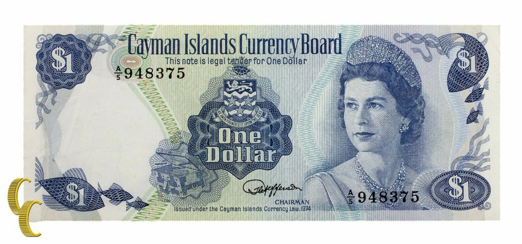 1974 Cayman Islands Currency Board $1 (AU) About Uncirculated Condition