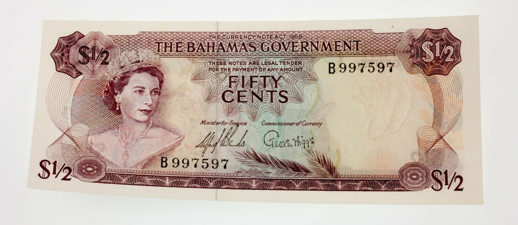 1965 Bahamas 1/2 Dollar Note Uncirculated Condition Pick #17