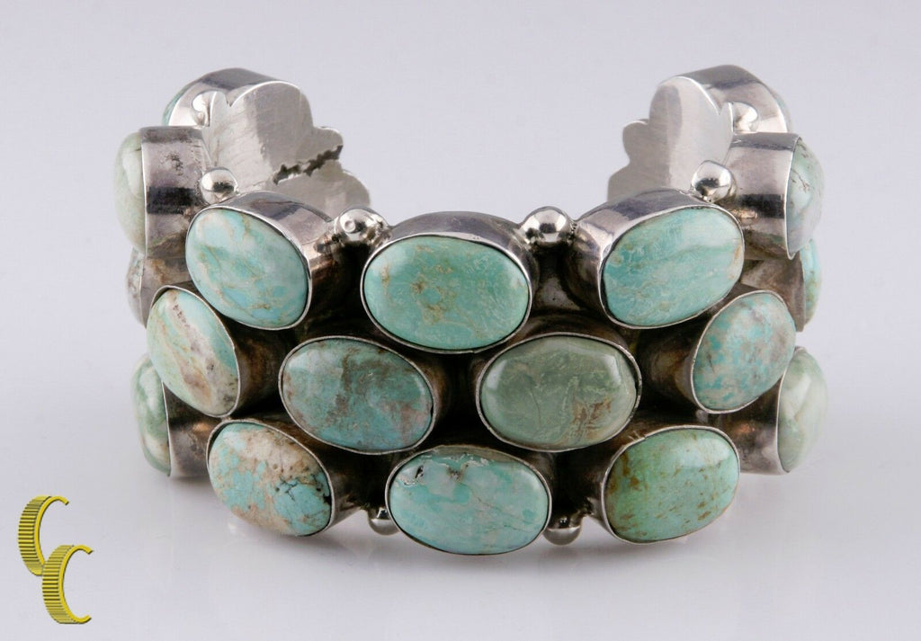 Vintage Sterling Silver 925 Cuff Bracelet w/ Robin's Egg Turquoise Cabochons