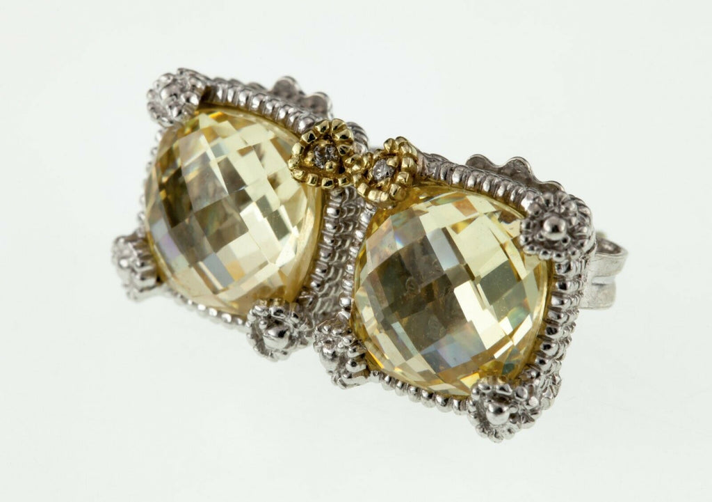 Judith Ripka Sterling Silver and 18k Yellow Gold Canary Quartz Stud Earrings