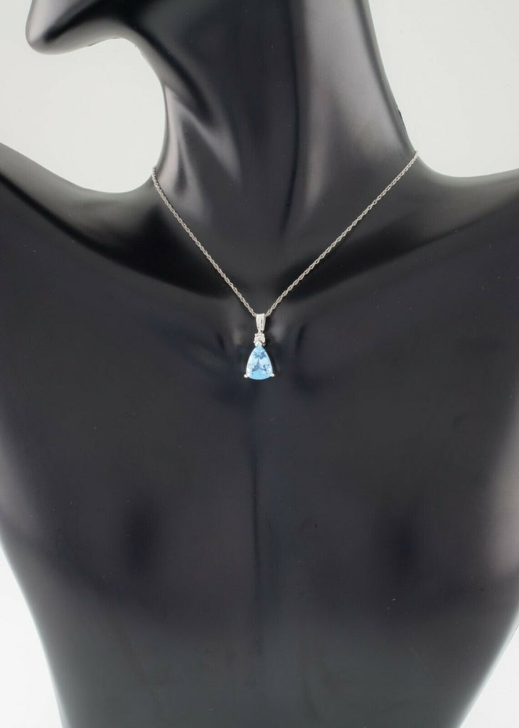 10k White Gold Pear Shaped Spinel Pendant with Diamond Accent and 18" Chain