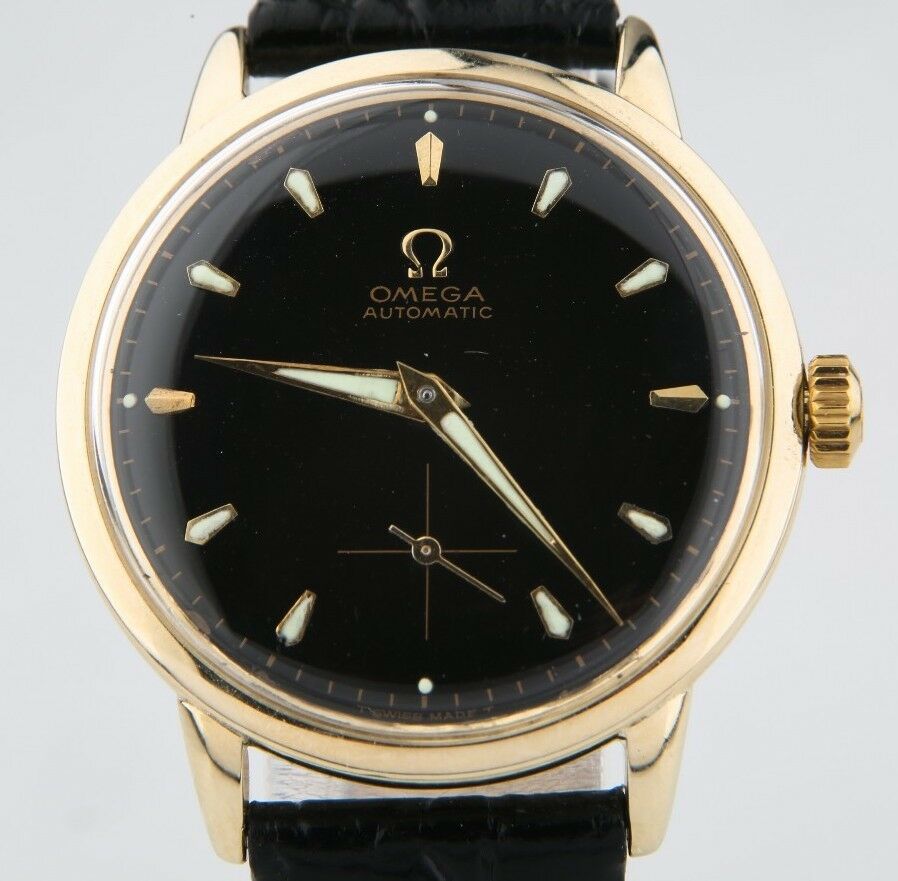 Omega Ω Vintage Men's 14k Yellow Gold Automatic Watch w/ Black Leather Strap