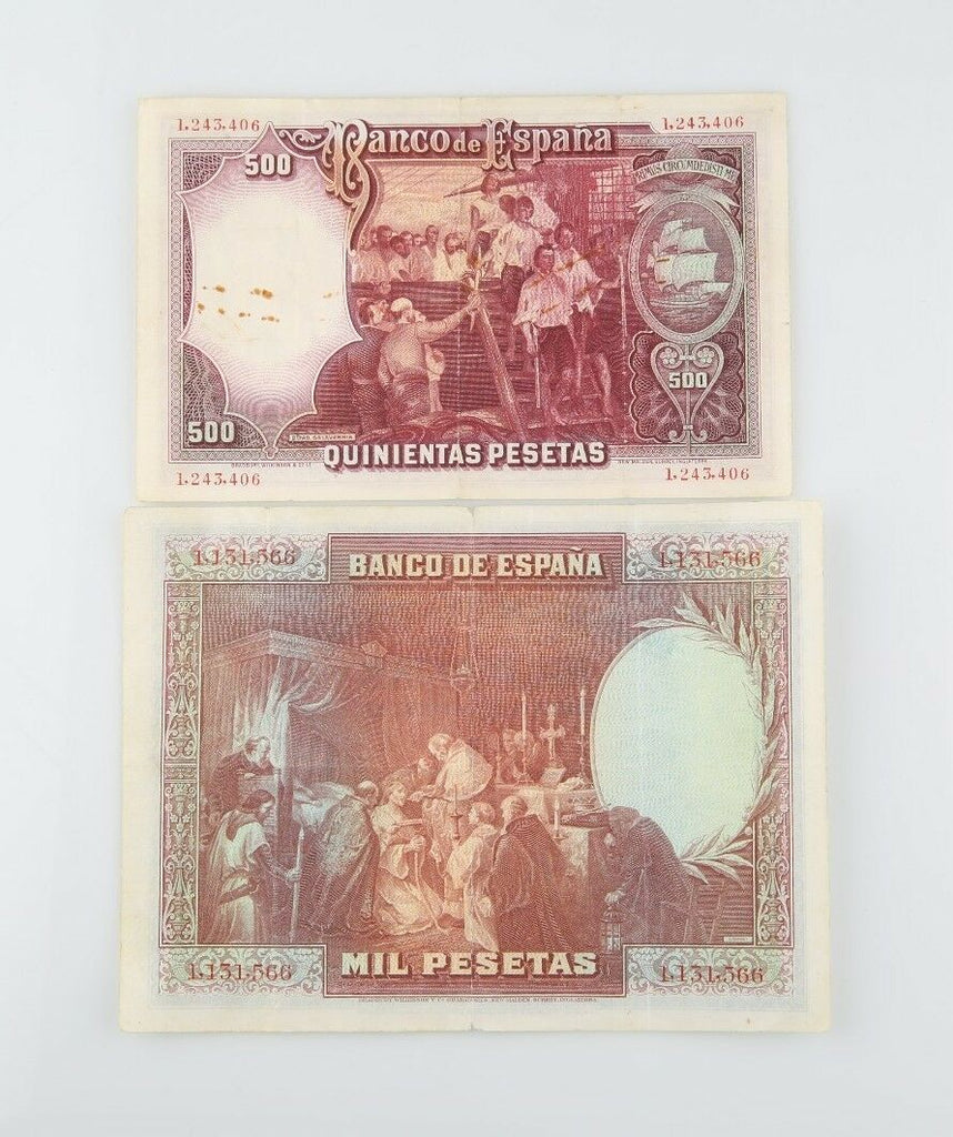 Spain Peseta Notes (Lot of 2) 1931 500 Peseta VG+ P#84 1928 1000 Peseta F+ P#78a