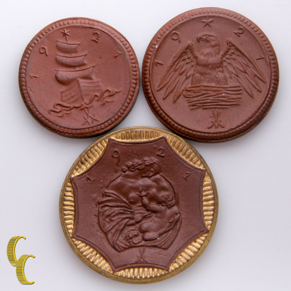 1921 Germany Saxony 1, 2, 20 Mark Coins 3 Piece Lot Porcelain Stoneware