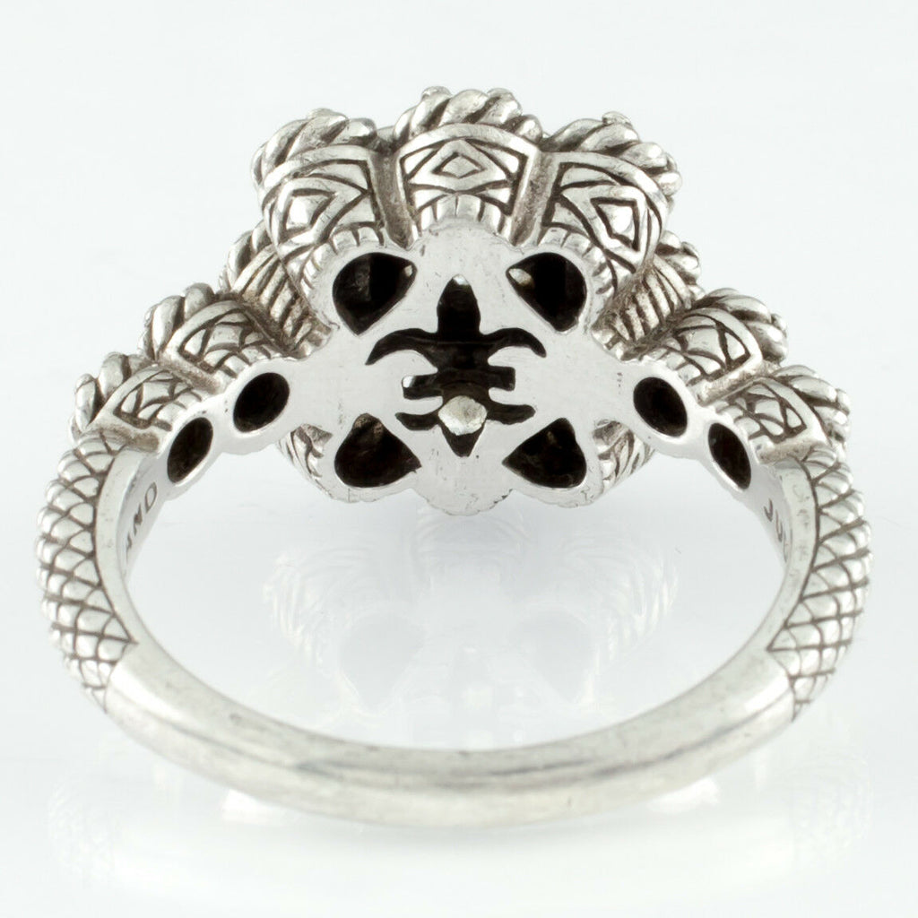 Judith Ripka Sterling Silver Iron Cross Diamonique Ring w/ Petal Accents Size 11