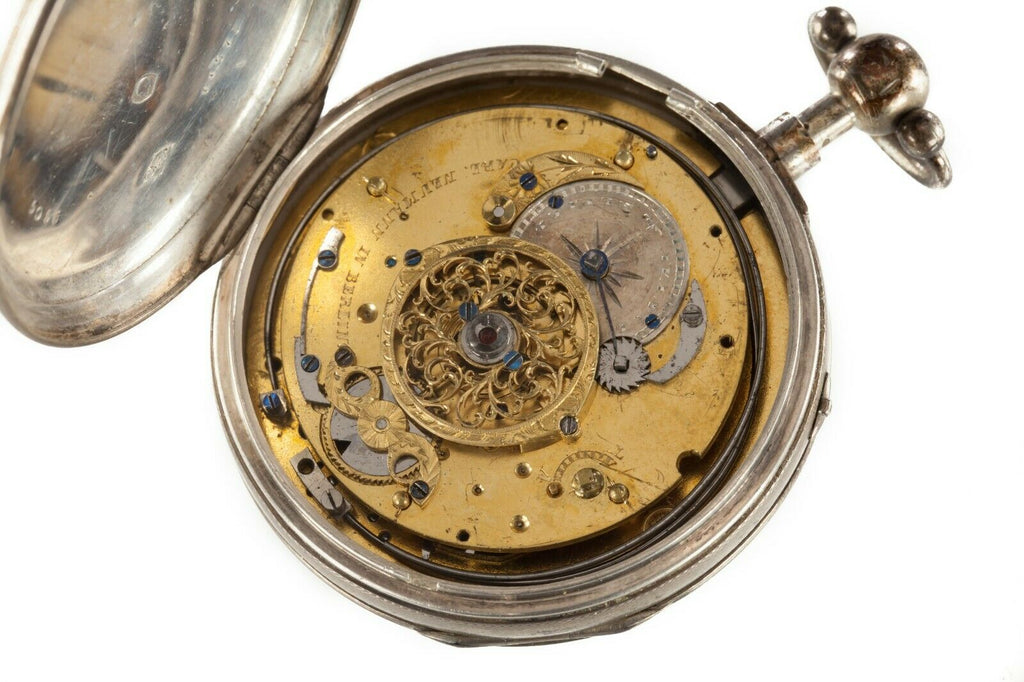 Carl Neumann of Berlin Silver Key-Wind Pocket Watch Intricate Movement