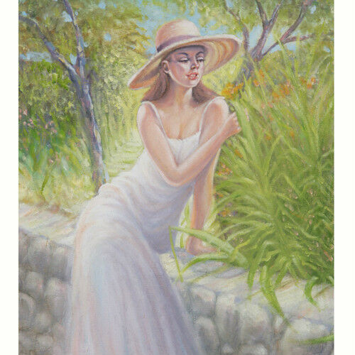 Untitled (Woman Resting on Stone Wall) By Anthony Sidoni 1998 Signed Oil