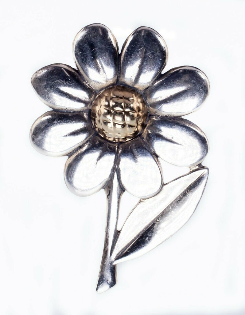 James Avery Two Tone Daisy Flower Brooch Sterling Silver & 14K