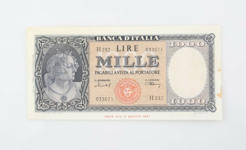 1949 Italy 1000 Lire Note Almost Uncirculated Banca d'Italia AU Italian P#88b