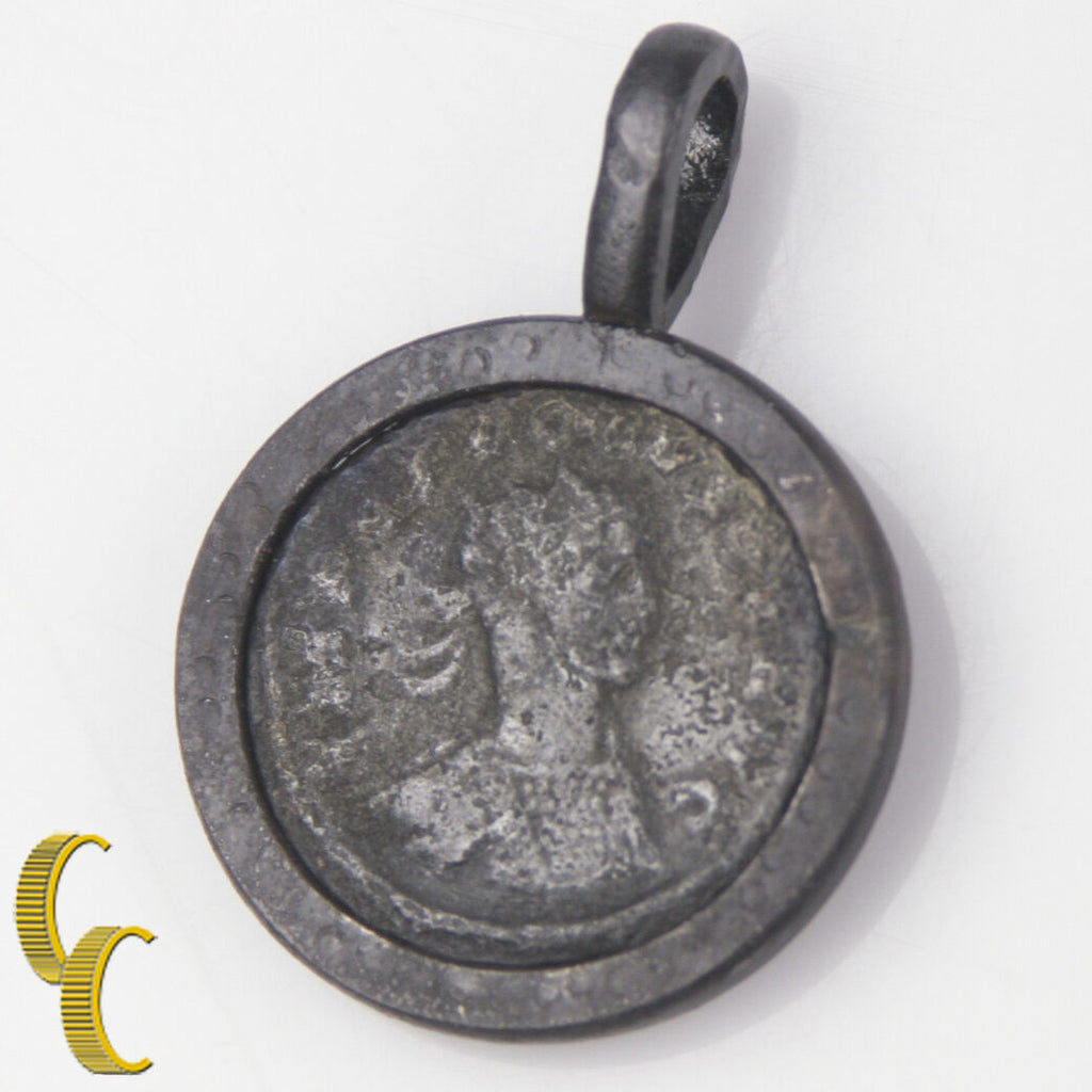 ANCIENT ROMAN COIN IN SILVER ANTIQUED BEZEL PENDANT 4.5 grams