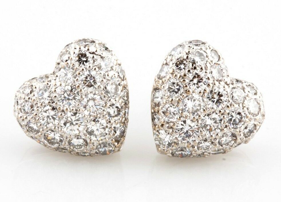 Cartier 18k White Gold Pavé 1.00 carat Colorless VVS Diamond Heart Earrings