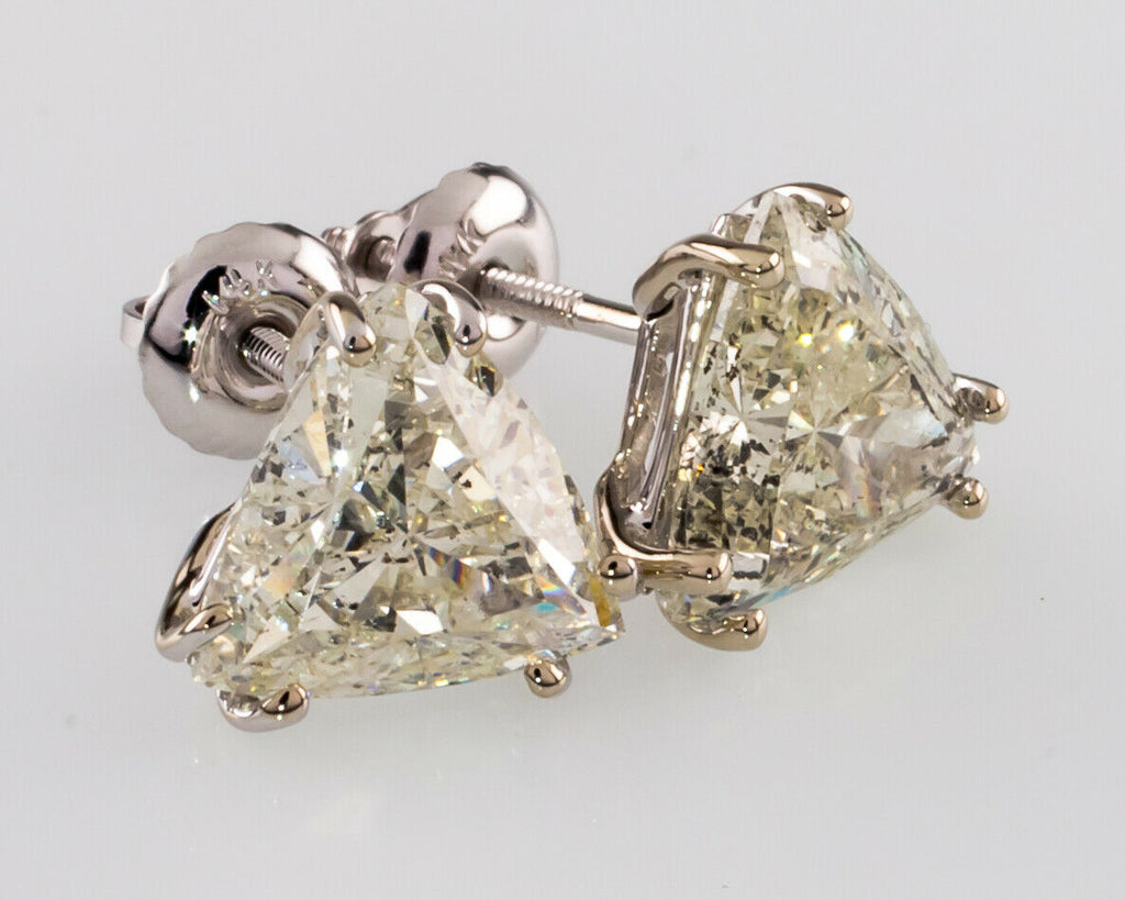 4.06 Ct Trillion Cut Diamond Stud Earrings Set in 14k White Gold Gorgeous!